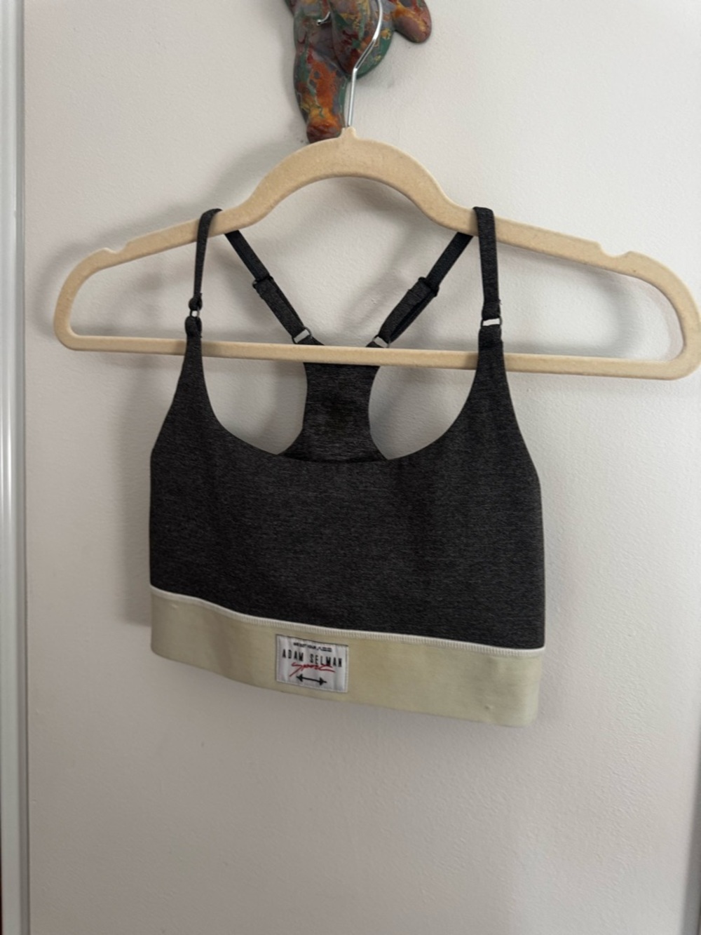 Adam Selman Sport Racerback Sports Bra Gray Cream Logo Band Size S - Picture 2 of 4